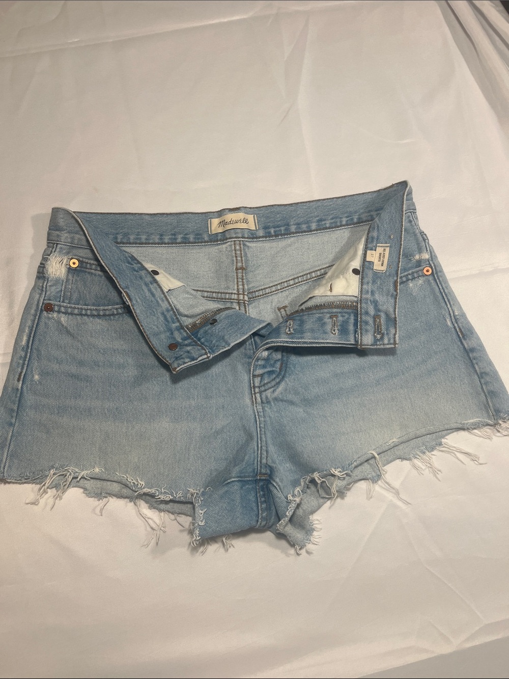 Madewell Faded Light Blue Denim Frayed Hem Shorts